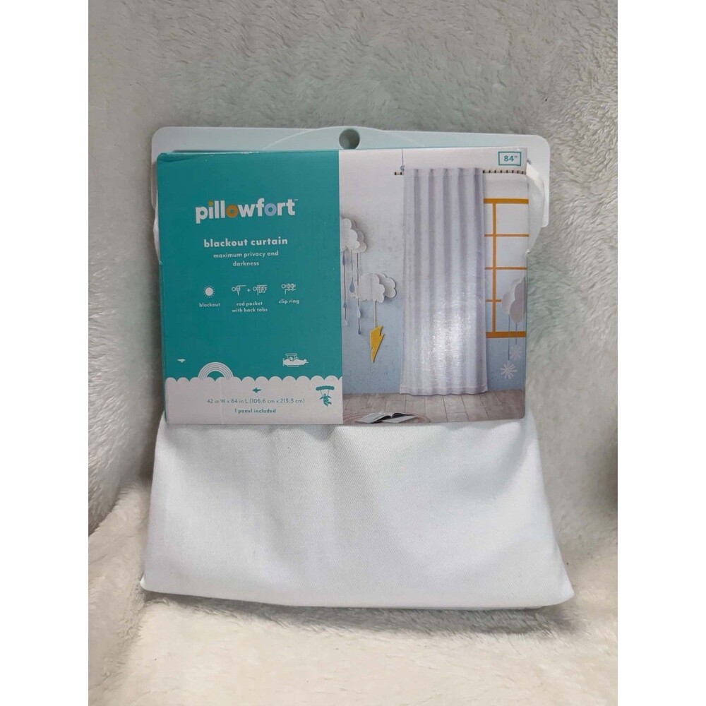 Pillowfort 84" White Blackout Twill Solid Kids Window Curtain Panel New - Picture 2 of 4